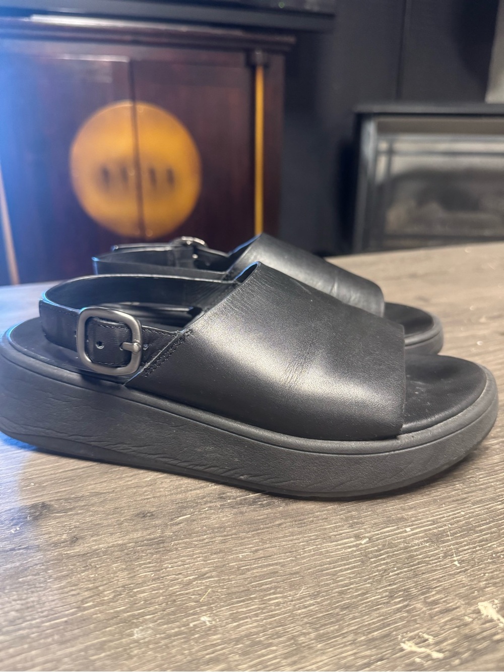 FitFlop Black Leather Slingback Platform Sandals